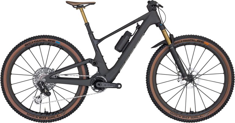 Scott Lumen eRIDE 900 SL 2024, VTT électrique tout-suspendu carbone noir, vue de profil