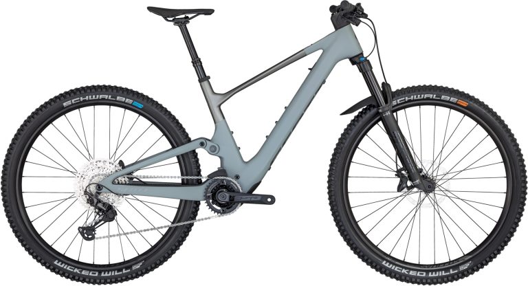 Scott Lumen eRIDE 910 2024, VTT électrique tout-suspendu gris, vue de profil
