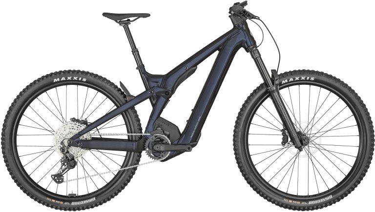 Scott Patron eRIDE 920 bleu, VTT électrique tout-suspendu d’enduro, vue de profil