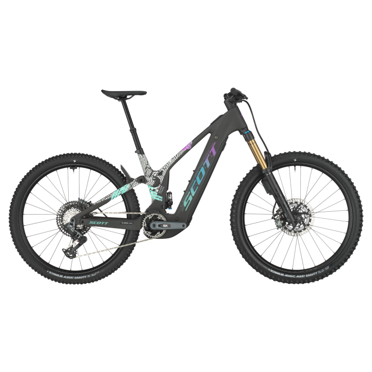 Scott Patron ST 900 Tuned 2025, VTT électrique d’enduro carbone noir, vue de profil