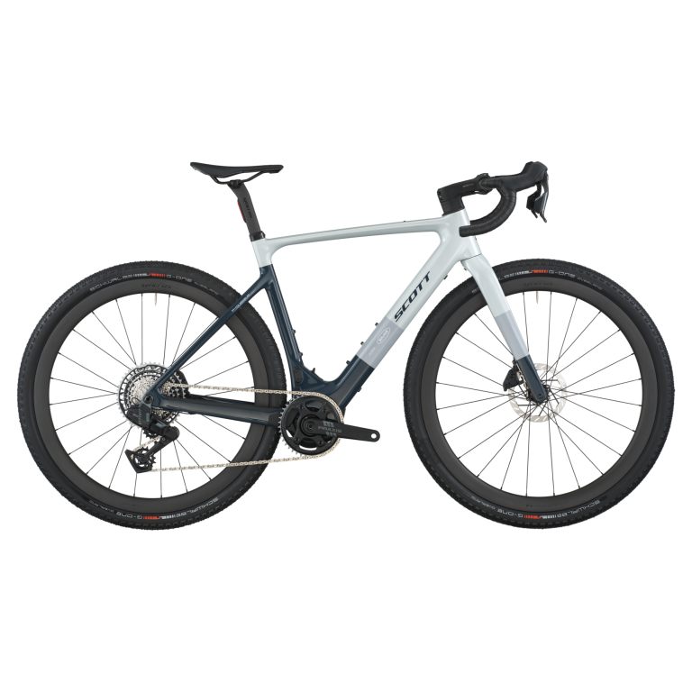 Scott Solace Gravel 20 2026, gravel électrique carbone bleu, vue de profil