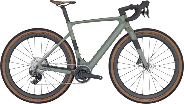 Scott Solace Gravel eRIDE 20 2024, gravel électrique carbone vert, vue de profil