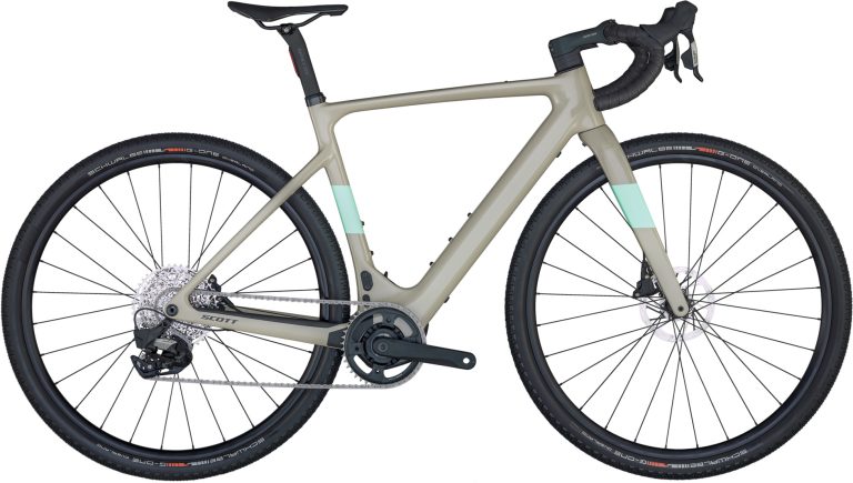 Scott Solace Gravel eRIDE 30 2024, gravel électrique carbone coloris Cloud Beige, vue de profil