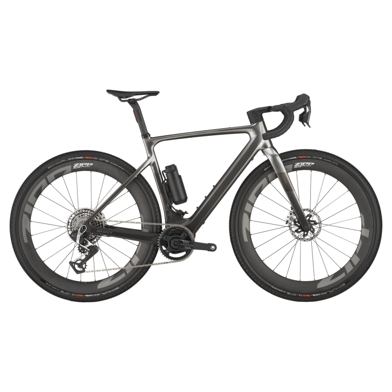 Scott Solace Gravel Ultimate 2025, gravel électrique carbone chrome, vue de profil