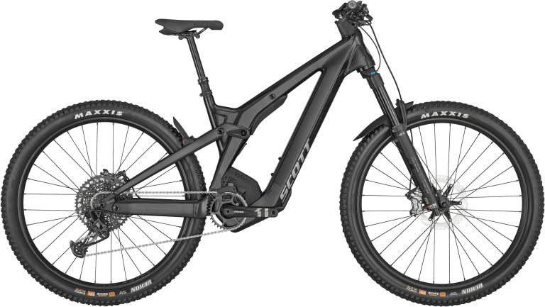 Scott Strike eRIDE 900 EVO 2024, VTT électrique tout-suspendu carbone, vue de profil