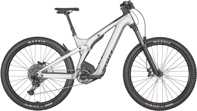 Scott Strike eRIDE 920 EVO, VTT électrique tout-suspendu à moteur Bosch et amortisseur X-Fusion, vue de profil