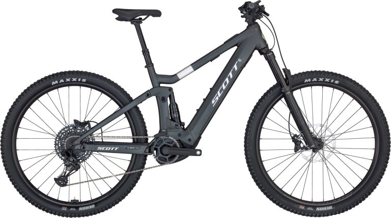 Scott Strike eRIDE 930 2024 gris foncé, VTT électrique tout-suspendu aluminium, vue de profil