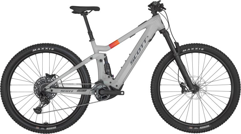 Scott Strike eRIDE 930 2024 gris, VTT électrique tout-suspendu aluminium, vue de profil