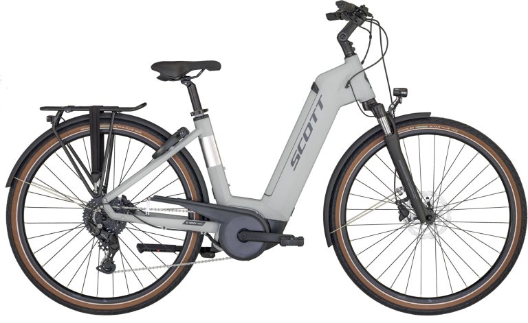 Scott Sub Active eRIDE Unisex 2024, vélo de trekking électrique gris azur, vue de profil