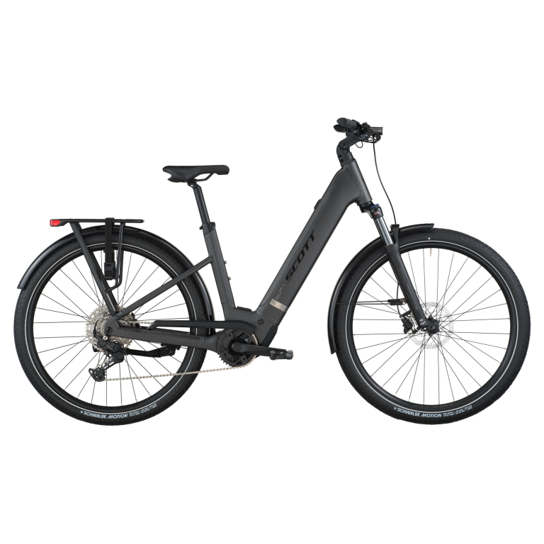 Scott Sub Sport 10 2026, vélo de ville électrique à cadre à enjambement bas et moteur Bosch, vue de profil