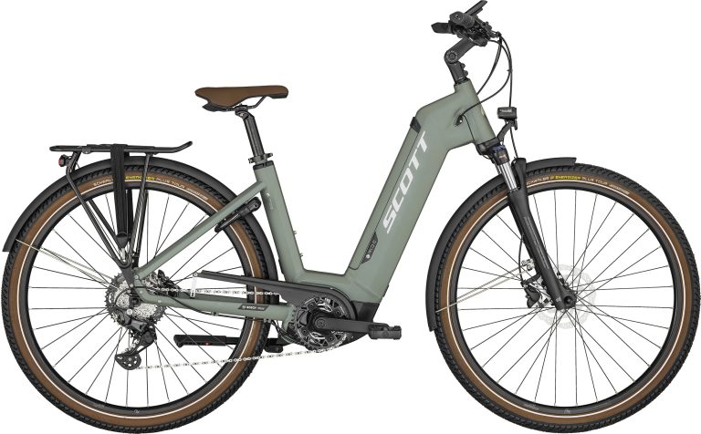 Scott Sub Sport eRIDE 20 Unisex green 2024, vélo de trekking électrique vert à cintre relevé, vue de profil