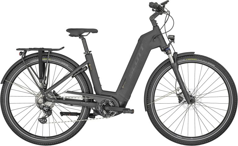 Scott Sub Sport eRIDE 20 Unisex grey 2024, vélo de trekking électrique gris à cintre relevé, vue de profil