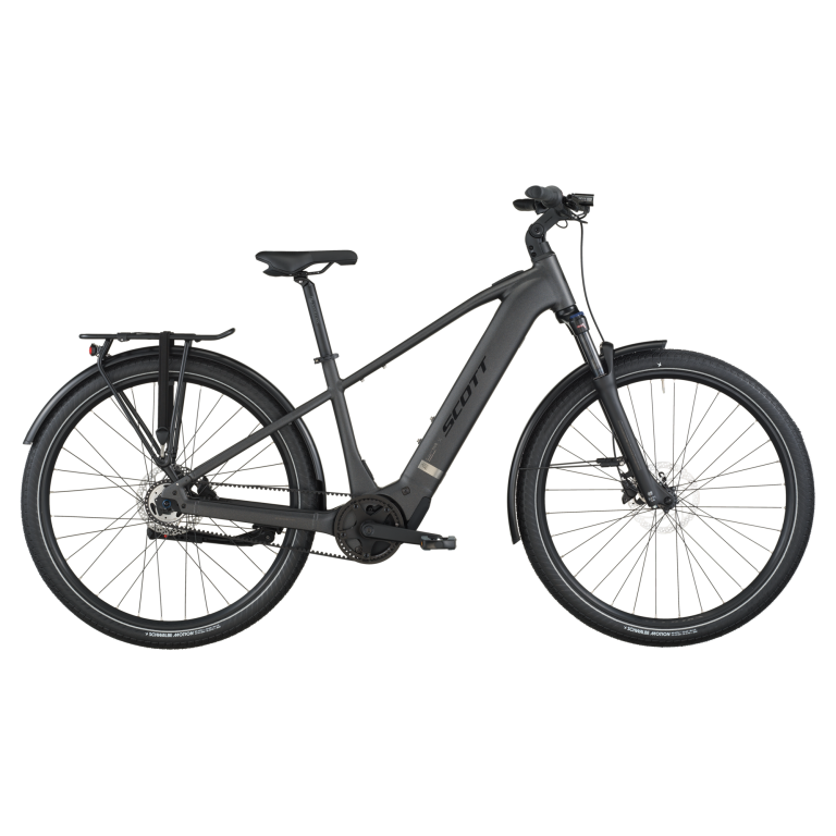 Scott Sub Tour 30 2026, vélo de ville électrique à cadre haut et batterie intégrée, vue de profil