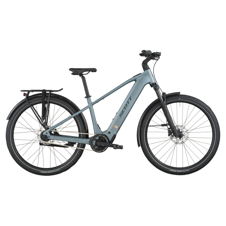 Scott Sub Tour 40 2026, vélo de ville électrique à cadre haut et fourche suspendue, vue de profil