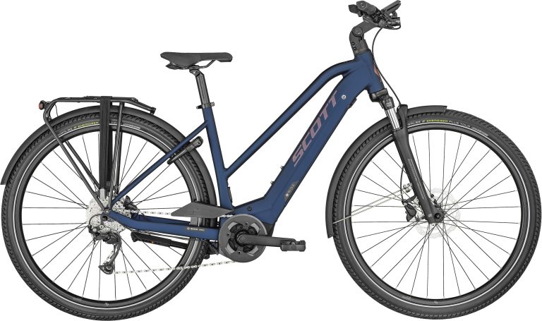Scott Sub Tour eRIDE 20 Lady 2024, vélo de trekking électrique coloris Rift Blue, vue de profil