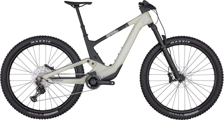 Scott Voltage eRIDE 920 2024, VTT électrique tout-suspendu carbone beige, vue de profil
