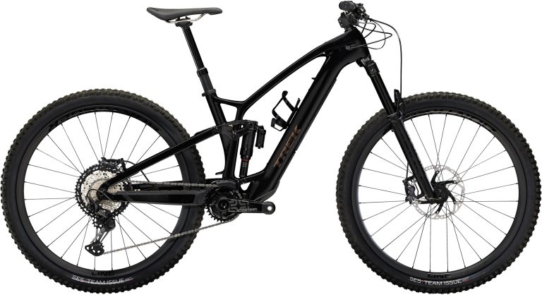 Trek Fuel EXe 9.8 XT 2023, VTT électrique tout-suspendu carbone, vue de profil