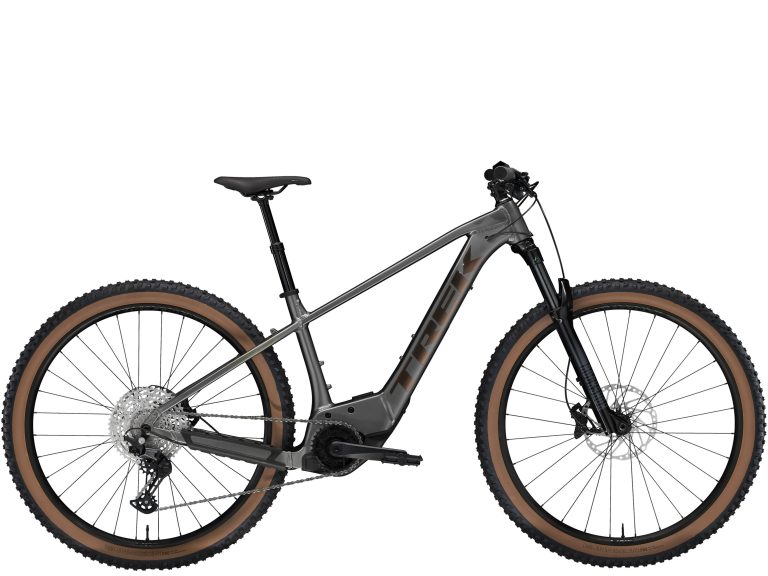 Trek Marlin+ 8 2024, VTT électrique semi-rigide à moteur Bosch et fourche RockShox, vue de profil