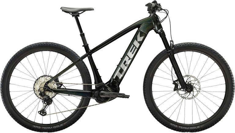 Trek Powerfly 7 EU 2022, VTT électrique semi-rigide aluminium à tige télescopique, vue de profil