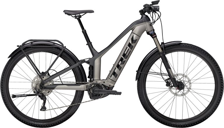 Trek Powerfly FS 4 EQ 2022, VTT électrique tout-suspendu en aluminium, vue de profil