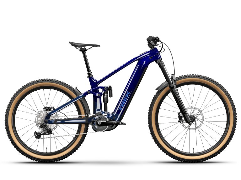 Trek Rail+ 9.7 5e génération 2025, VTT électrique enduro à cadre carbone, vue de profil