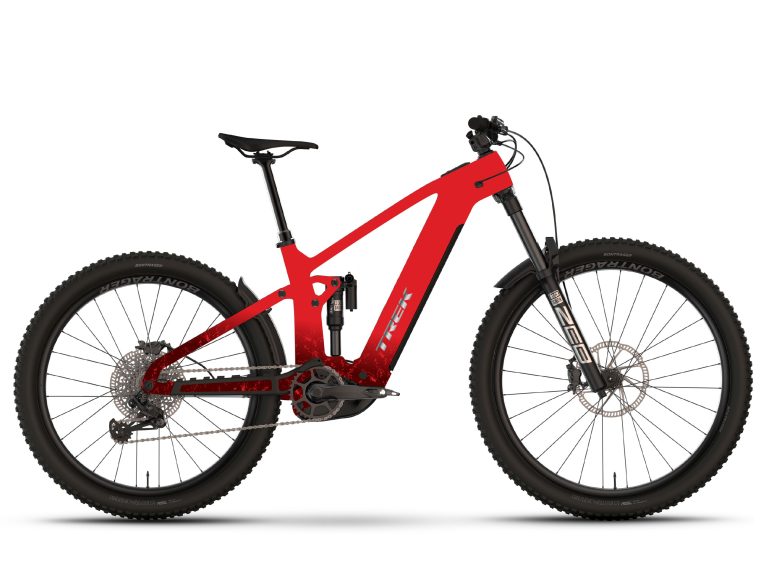 Trek Rail+ 9.9 2025, VTT électrique enduro carbone à roues carbone et freins SRAM Maven, vue de profil