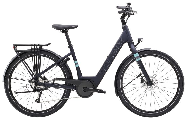 Trek Verve+ 1 2026, vélo de ville électrique à cadre bas, vue de profil