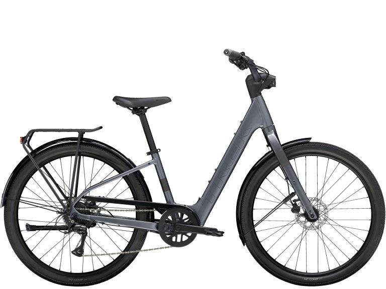 Trek Verve+ 1 LT Lowstep 2024, vélo de ville à assistance électrique à cadre bas, vue de profil
