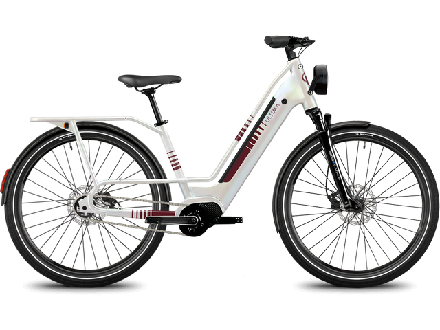 Vélo de ville électrique Ultima Essentiel Solo, cadre aluminium à batterie intégrée, vue de profil