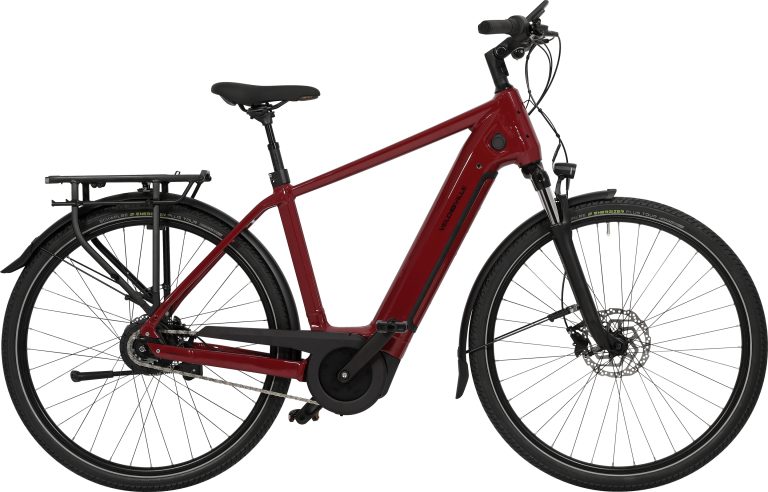 Velo de Ville AEB 490 PRO 2024, vélo de trekking électrique à cadre Diamant rouge, vue de profil