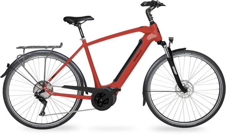 Velo de Ville AEB 990 PURE 2024, vélo de ville électrique à cadre Diamant rouge, vue de profil