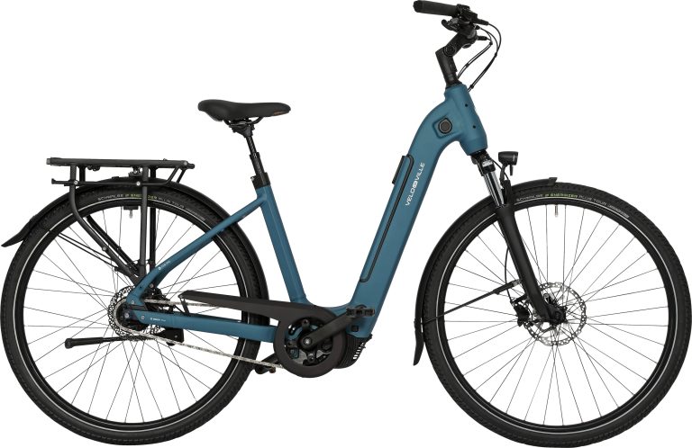 Velo de Ville CEB 590 PRO 2024, vélo de trekking électrique à cadre Wave bleu pétrole, vue de profil