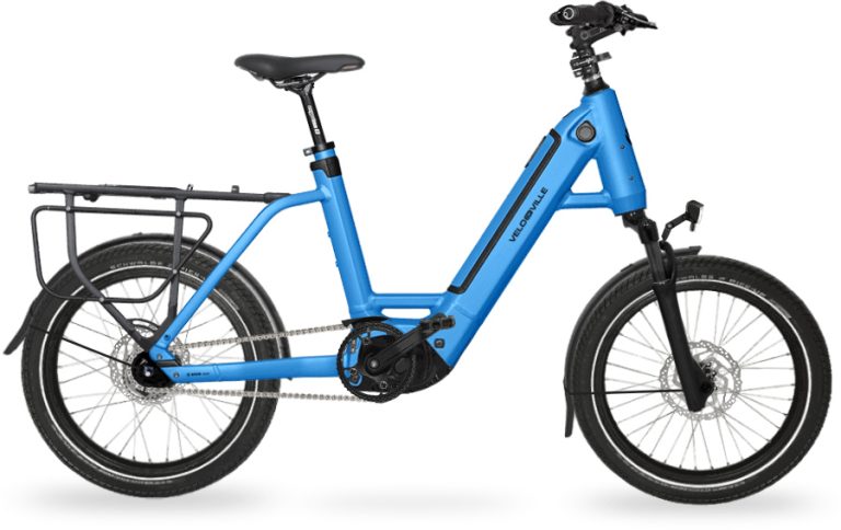 Velo de Ville KEB 990 PRO 2024, vélo électrique compact 20 pouces à fourche suspendue, vue de profil