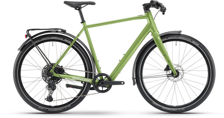 Winora E-Flitzer High 2024 shamrock brillant, vélo urbain électrique à cadre haut, vue de profil