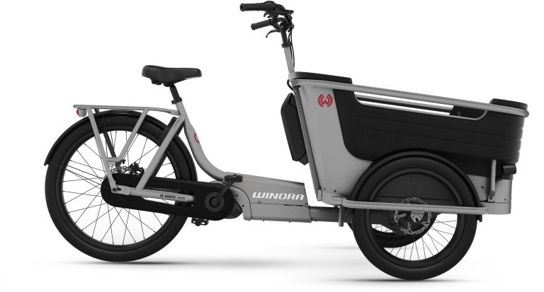 Winora F.U.B. 3W Low concrete matt 2025, vélo de transport électrique à cadre acier, vue de profil