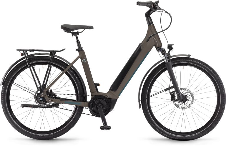 Winora Sinus R5f Low peat matt 2025, vélo de trekking électrique à cadre bas, vue de profil