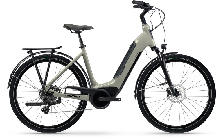 Winora Tria 10 Low grey 2025, vélo de trekking électrique à cadre bas, vue de profil