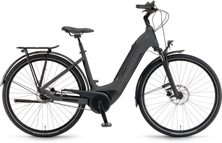 Winora Tria N8f Low Microchip Grey 2025, vélo de trekking électrique à cadre bas, vue de profil