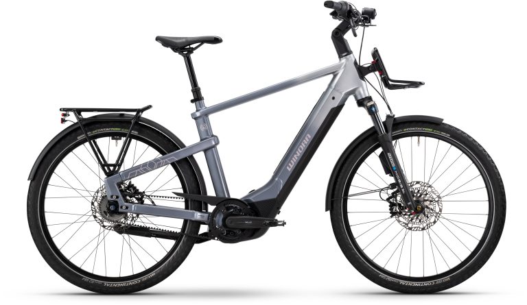 Winora Yakun R5 Pro ABS High 2025 haze grey, vélo de trekking électrique, vue de profil