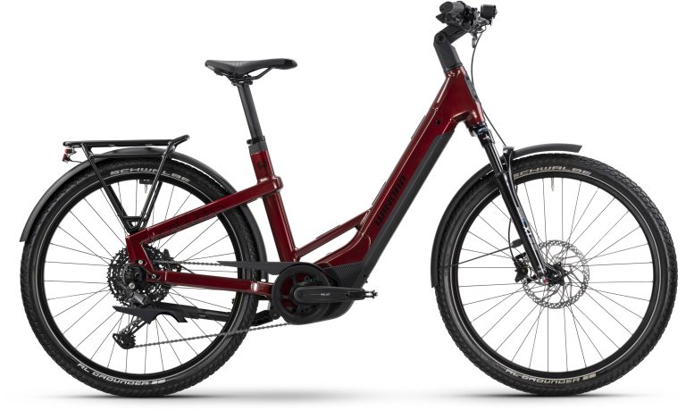 Winora Yakun X10 2025 coloris warm red brillant, vélo de trekking électrique à cadre bas