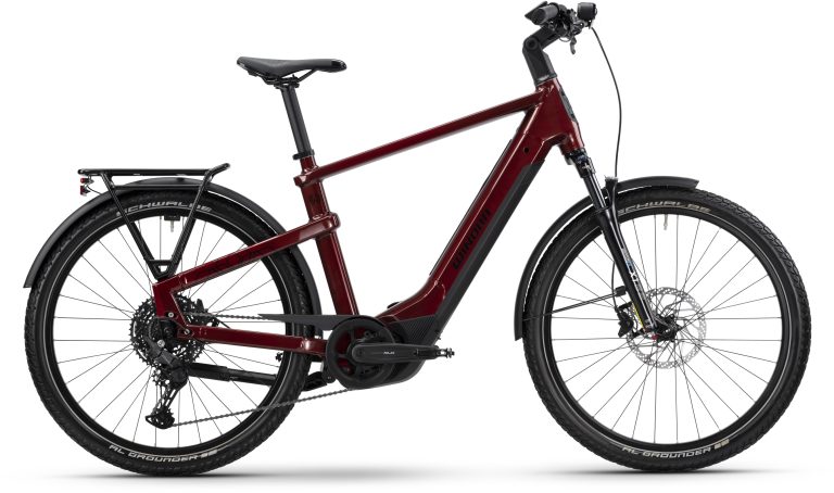 Winora Yakun X10 High 2025 warm red, vélo de trekking électrique à cadre haut, vue de profil