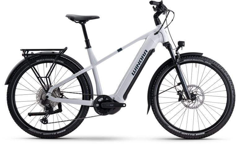 Winora Yucatan X12 Pro High 2025 smoke, vélo de trekking électrique à cadre haut, vue de profil