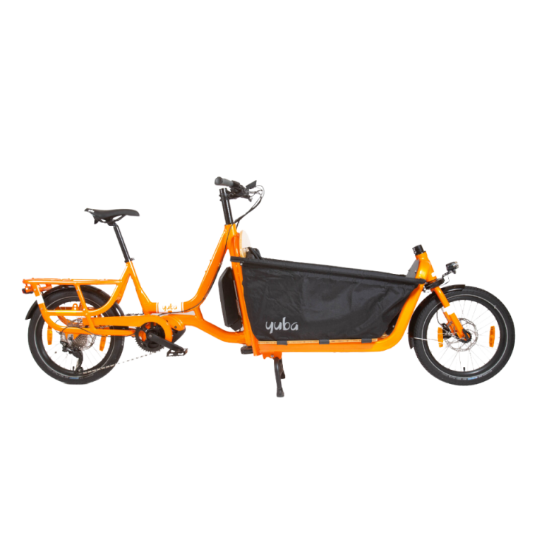 Yuba Supercargo CL Family Edition orange à cadre ouvert, vélo cargo électrique