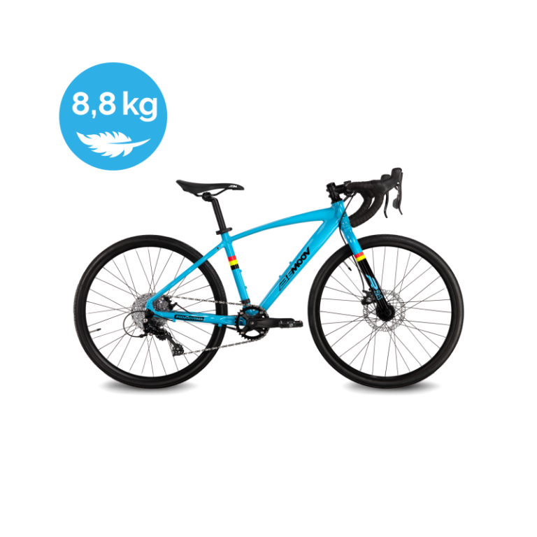 Vélo route junior Bemoov R24 de 24 pouces à cintre plongeant, vue de profil