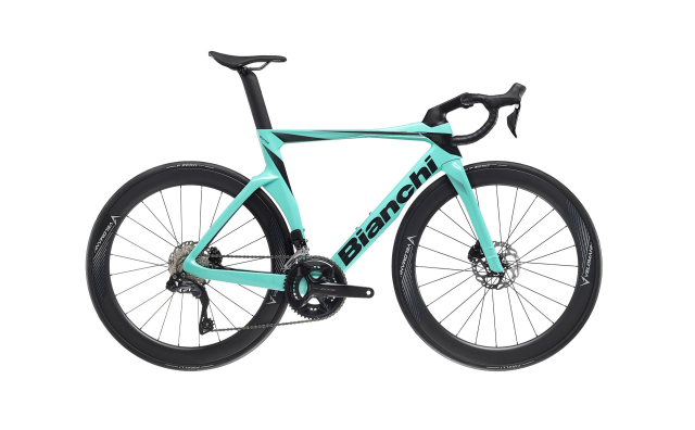 Bianchi Oltre Comp 105 Di2, vélo de route aéro carbone à câbles intégrés, vue de profil