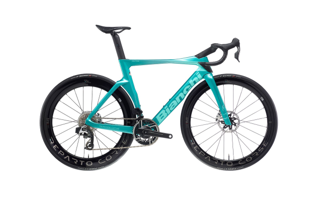 Bianchi Oltre RC Red AXS, vélo de route aéro carbone à groupe Sram sans fil, vue de profil
