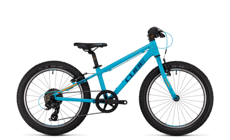 Cube Acid 200 2024, vélo enfant 20 pouces à cadre aluminium et sept vitesses, vue de profil
