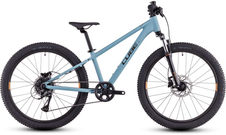 Cube Acid 240 Disc 2025, vélo enfant 24 pouces à fourche suspendue et freins à disque, vue de profil