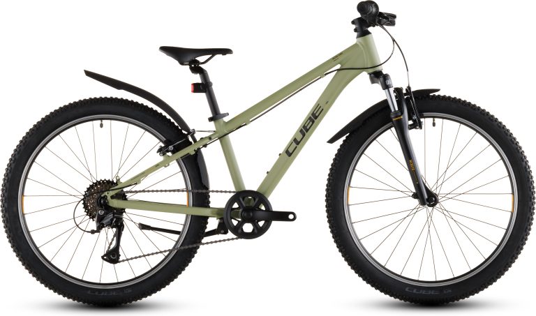 Cube Acid 240 FE 2026, vélo enfant à fourche suspendue et freins V-brake, vue de profil