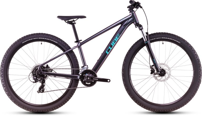 Cube Acid 260 Disc 2025 bleu cyan, VTT junior 26 pouces à freins à disque, vue de profil
